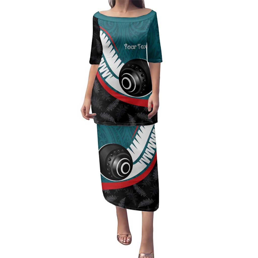Personalised Aotearoa Lawn Bowls Family Matching Puletasi and Hawaiian Shirt Maori and Silver Fern Sporty Style Teal Color LT03 Mom's Dress Teal - Polynesian Pride