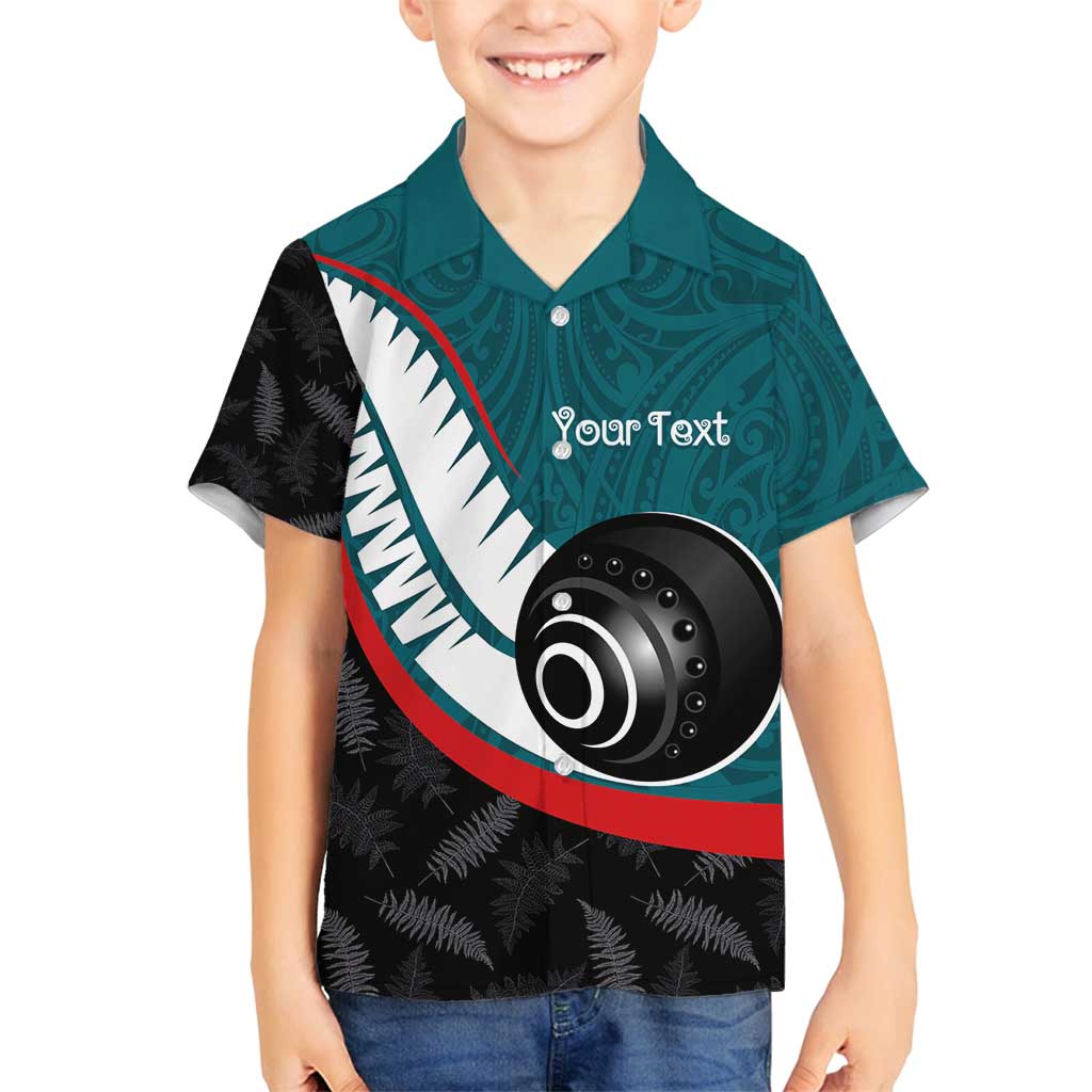 Personalised Aotearoa Lawn Bowls Family Matching Puletasi and Hawaiian Shirt Maori and Silver Fern Sporty Style Teal Color LT03 Son's Shirt Teal - Polynesian Pride