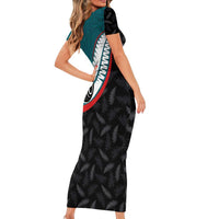 Personalised Aotearoa Lawn Bowls Family Matching Short Sleeve Bodycon Dress and Hawaiian Shirt Maori and Silver Fern Sporty Style Teal Color LT03 - Polynesian Pride