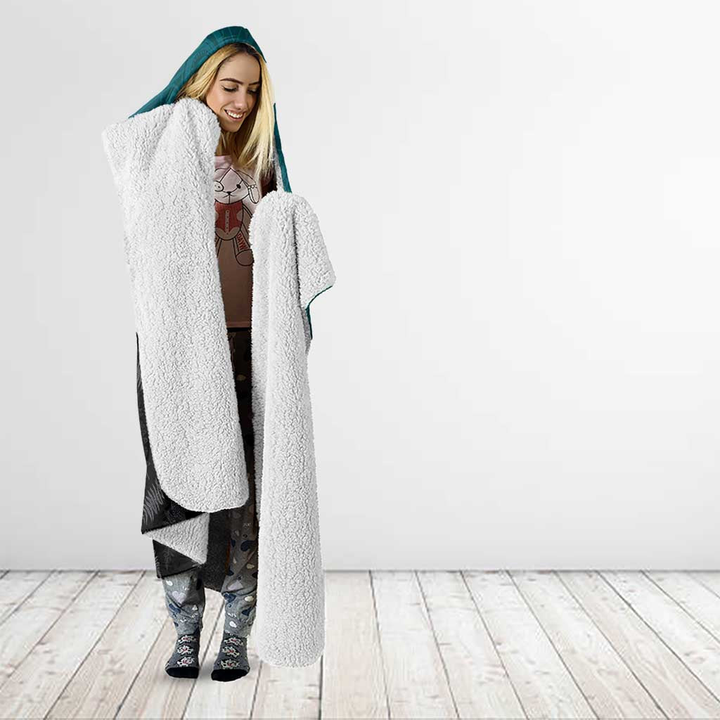 Personalised Aotearoa Lawn Bowls Hooded Blanket Maori and Silver Fern Sporty Style Teal Color - Polynesian Pride