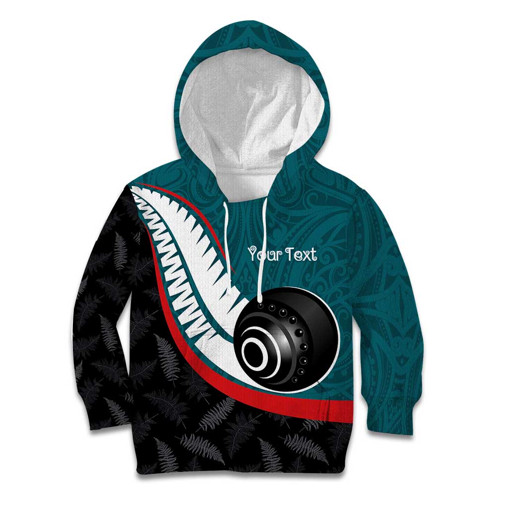 Personalised Aotearoa Lawn Bowls Kid Hoodie Maori and Silver Fern Sporty Style Teal Color LT03 Hoodie Teal - Polynesian Pride