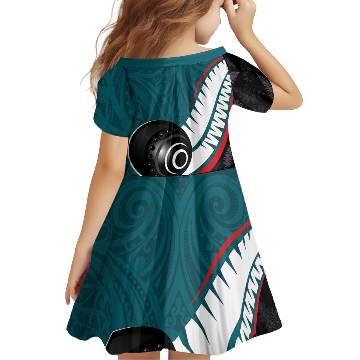 Personalised Aotearoa Lawn Bowls Kid Short Sleeve Dress Maori and Silver Fern Sporty Style Teal Color LT03 - Polynesian Pride