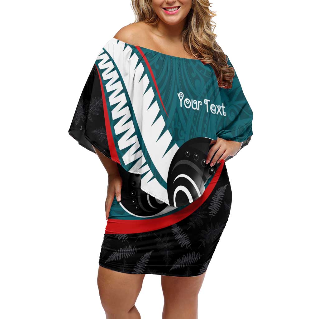 Personalised Aotearoa Lawn Bowls Off Shoulder Short Dress Maori and Silver Fern Sporty Style Teal Color LT03 Women Teal - Polynesian Pride
