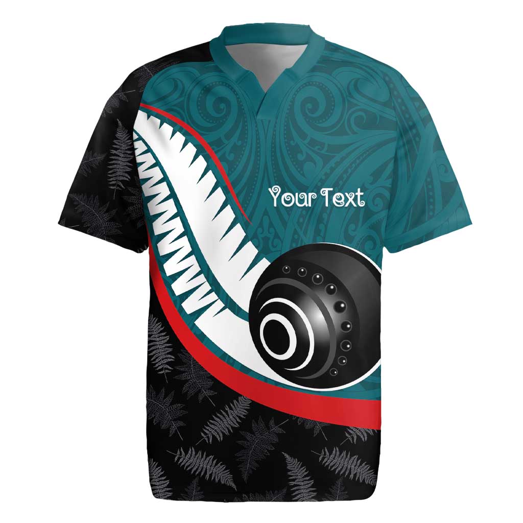 Personalised Aotearoa Lawn Bowls Rugby Jersey Maori and Silver Fern Sporty Style Teal Color - Polynesian Pride