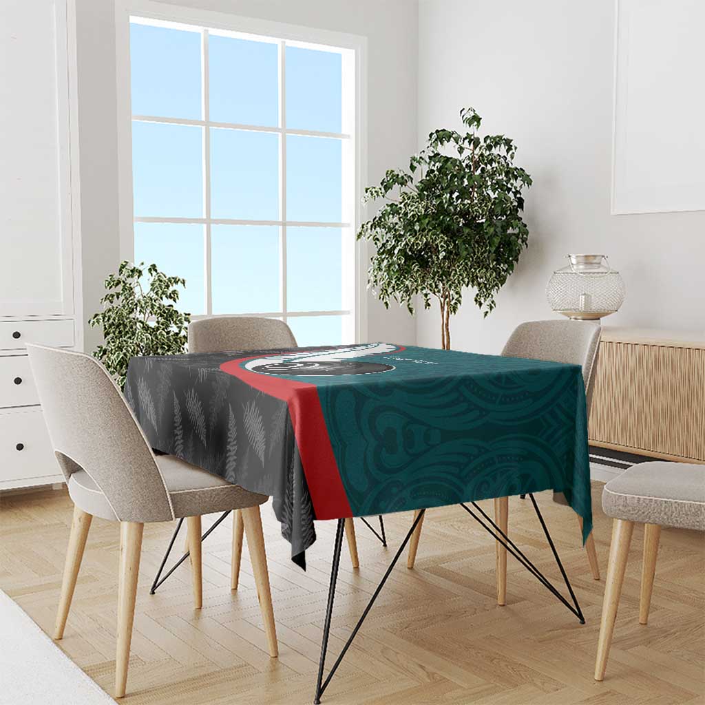 Personalised Aotearoa Lawn Bowls Tablecloth Maori and Silver Fern Sporty Style Teal Color LT03 - Polynesian Pride