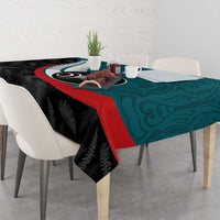 Personalised Aotearoa Lawn Bowls Tablecloth Maori and Silver Fern Sporty Style Teal Color LT03 - Polynesian Pride