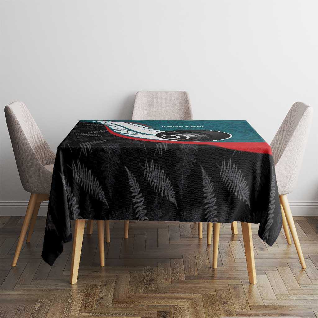 Personalised Aotearoa Lawn Bowls Tablecloth Maori and Silver Fern Sporty Style Teal Color LT03 - Polynesian Pride