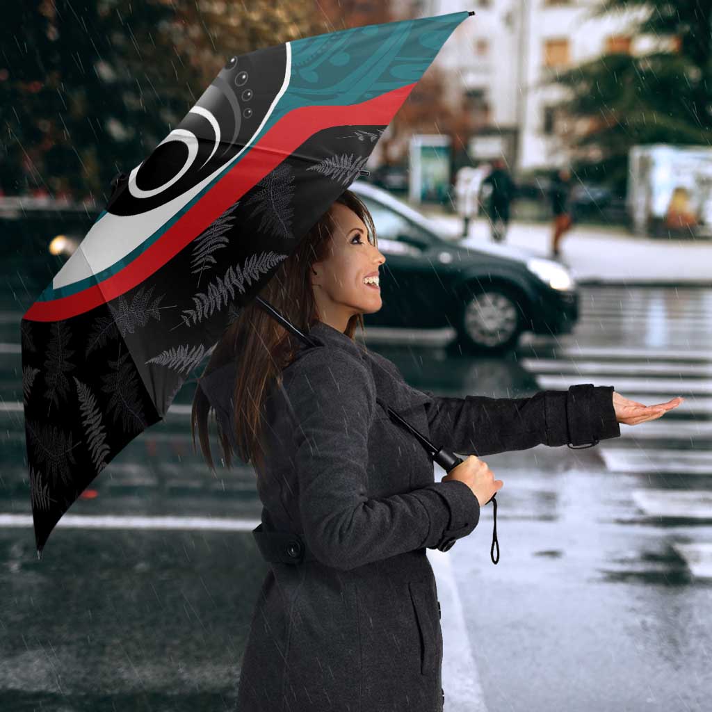 Personalised Aotearoa Lawn Bowls Umbrella Maori and Silver Fern Sporty Style Teal Color - Polynesian Pride