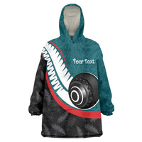 Personalised Aotearoa Lawn Bowls Wearable Blanket Hoodie Maori and Silver Fern Sporty Style Teal Color LT03 One Size Teal - Polynesian Pride