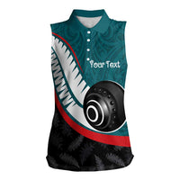 Personalised Aotearoa Lawn Bowls Women Sleeveless Polo Shirt Maori and Silver Fern Sporty Style Teal Color LT03 Female Teal - Polynesian Pride