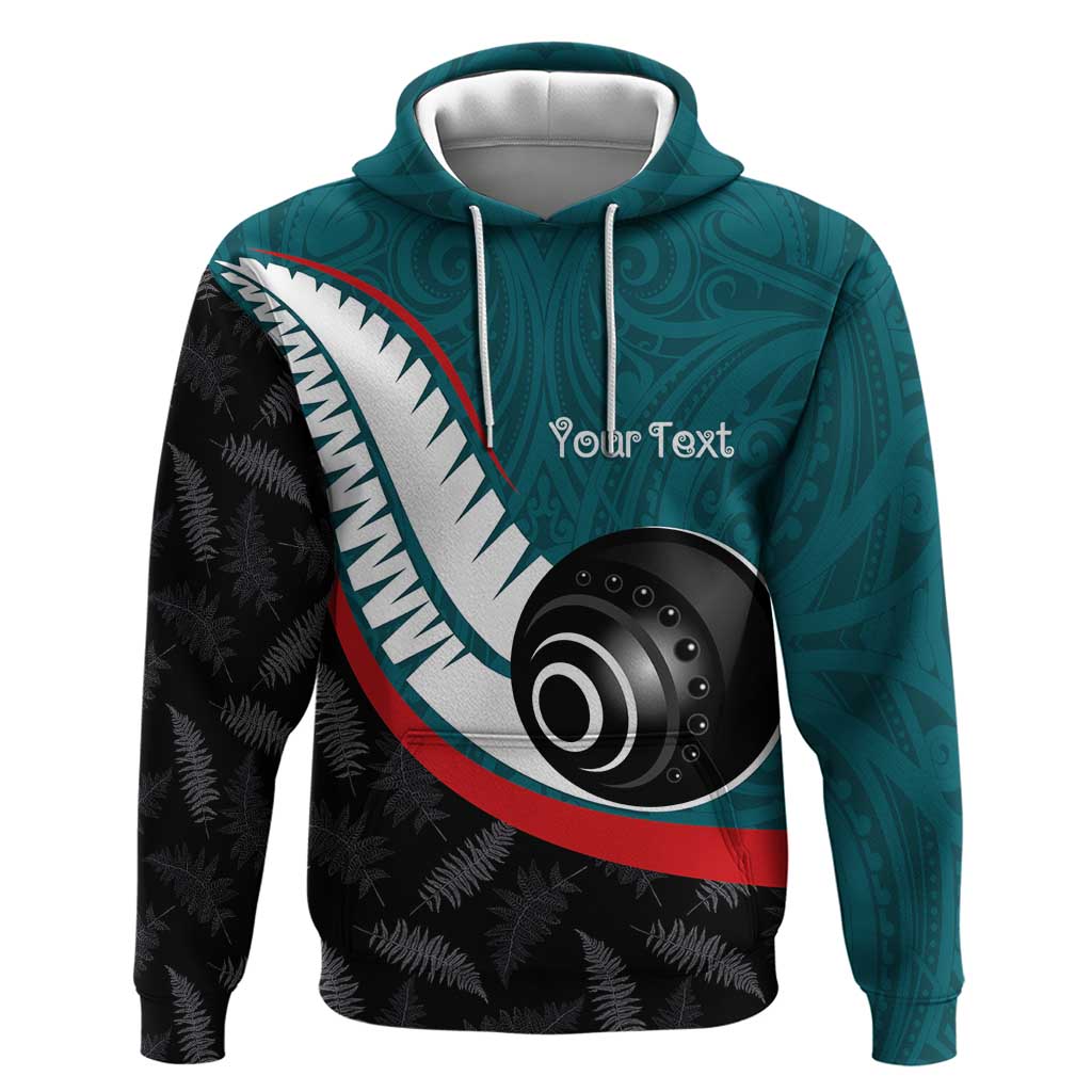 Personalised Aotearoa Lawn Bowls Zip Hoodie Maori and Silver Fern Sporty Style Teal Color LT03 Pullover Hoodie Teal - Polynesian Pride