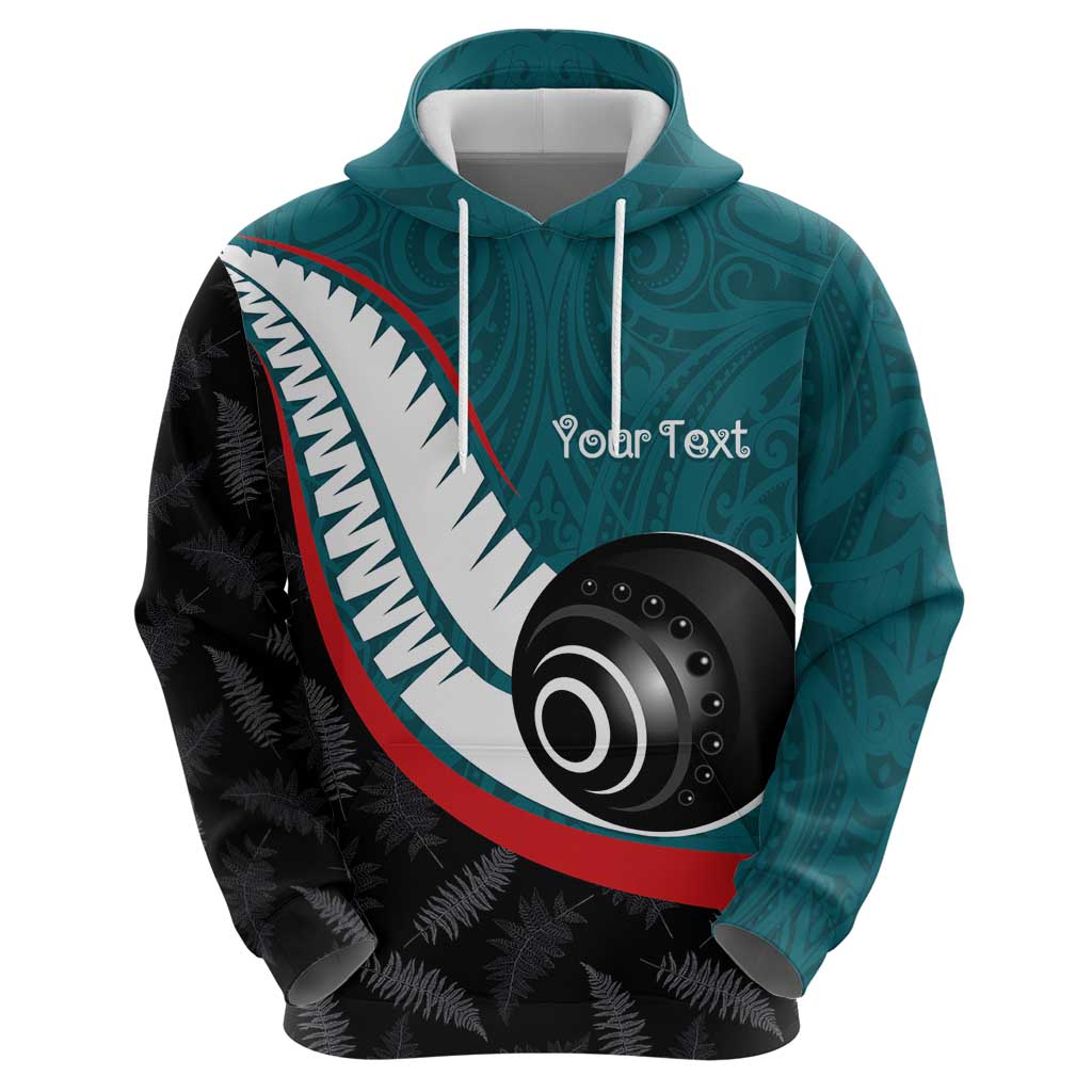 Personalised Aotearoa Lawn Bowls Zip Hoodie Maori and Silver Fern Sporty Style Teal Color LT03 - Polynesian Pride