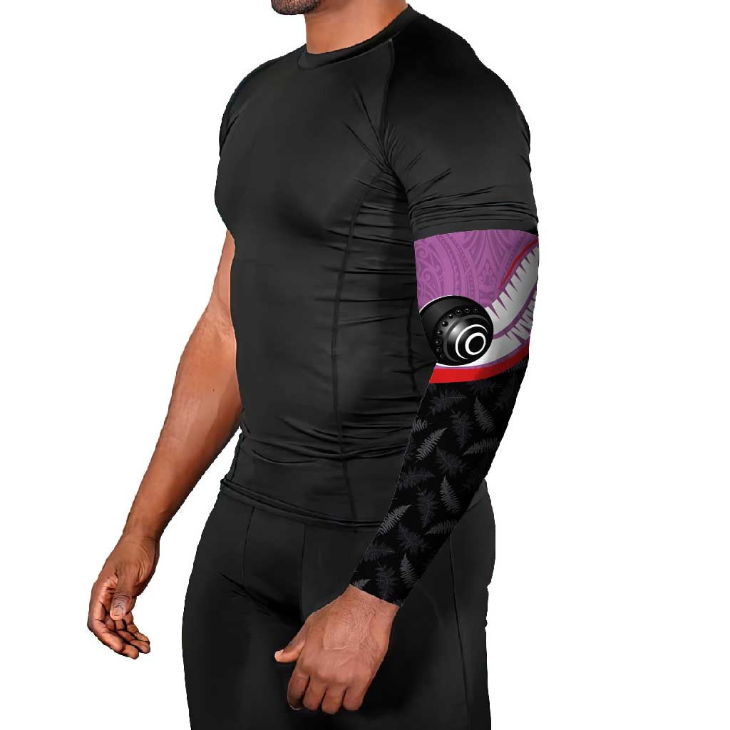 Personalised Aotearoa Lawn Bowls Arm Sleeves Maori and Silver Fern Sporty Style Pink Color - Polynesian Pride