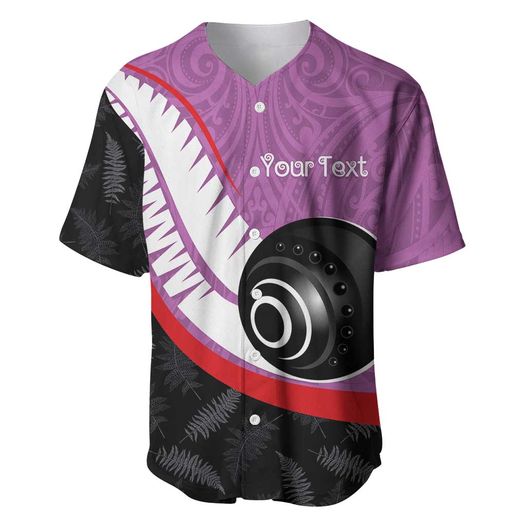 Personalised Aotearoa Lawn Bowls Baseball Jersey Maori and Silver Fern Sporty Style Pink Color LT03 Pink - Polynesian Pride