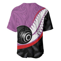 Personalised Aotearoa Lawn Bowls Baseball Jersey Maori and Silver Fern Sporty Style Pink Color LT03 - Polynesian Pride