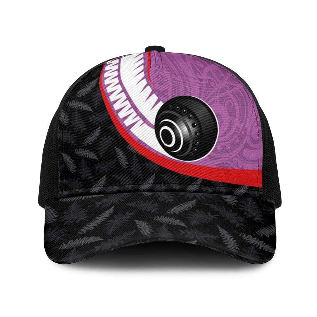 Aotearoa Lawn Bowls Baseball Net Cap Maori and Silver Fern Sporty Style Pink Color LT03 One Size Black Pink - Polynesian Pride
