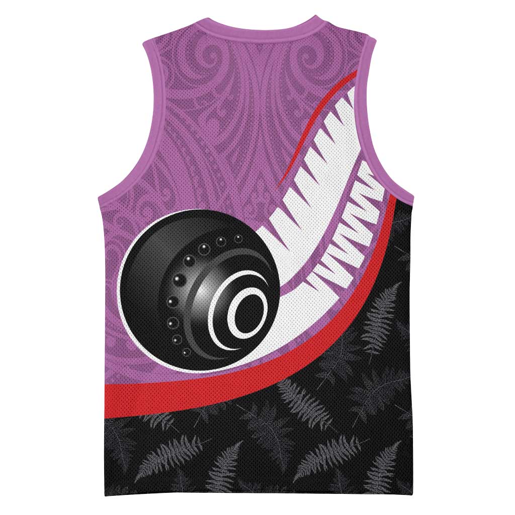 Personalised Aotearoa Lawn Bowls Basketball Jersey Maori and Silver Fern Sporty Style Pink Color LT03 - Polynesian Pride