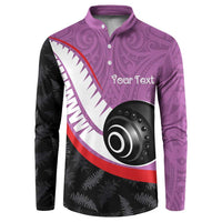 Personalised Aotearoa Lawn Bowls Button Sweatshirt Maori and Silver Fern Sporty Style Pink Color - Polynesian Pride