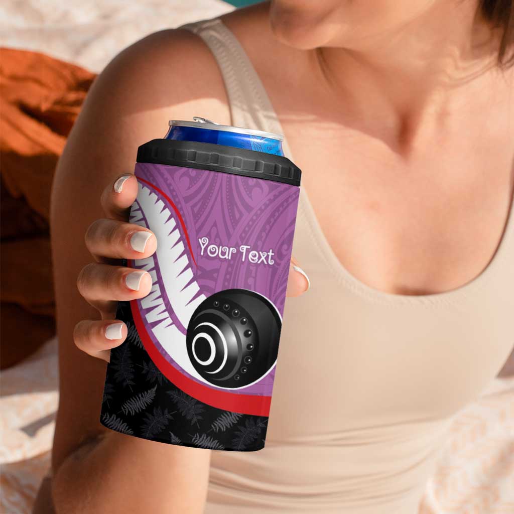 Personalised Aotearoa Lawn Bowls 4 in 1 Can Cooler Tumbler Maori and Silver Fern Sporty Style Pink Color LT03 - Polynesian Pride
