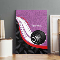 Personalised Aotearoa Lawn Bowls Canvas Wall Art Maori and Silver Fern Sporty Style Pink Color - Polynesian Pride