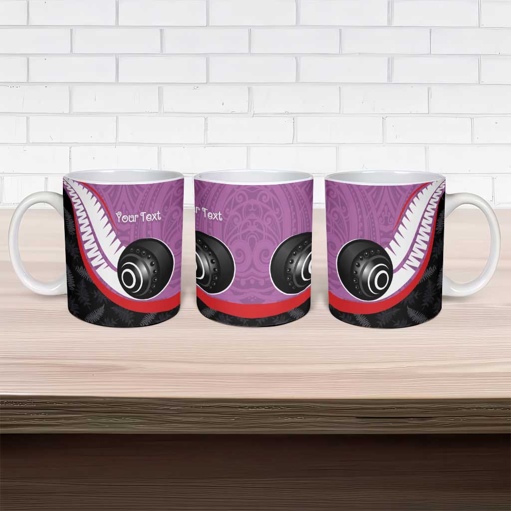 Personalised Aotearoa Lawn Bowls Ceramic Mug Maori and Silver Fern Sporty Style Pink Color LT03 - Polynesian Pride