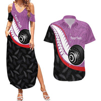 Personalised Aotearoa Lawn Bowls Couples Matching Summer Maxi Dress and Hawaiian Shirt Maori and Silver Fern Sporty Style Pink Color LT03 Pink - Polynesian Pride