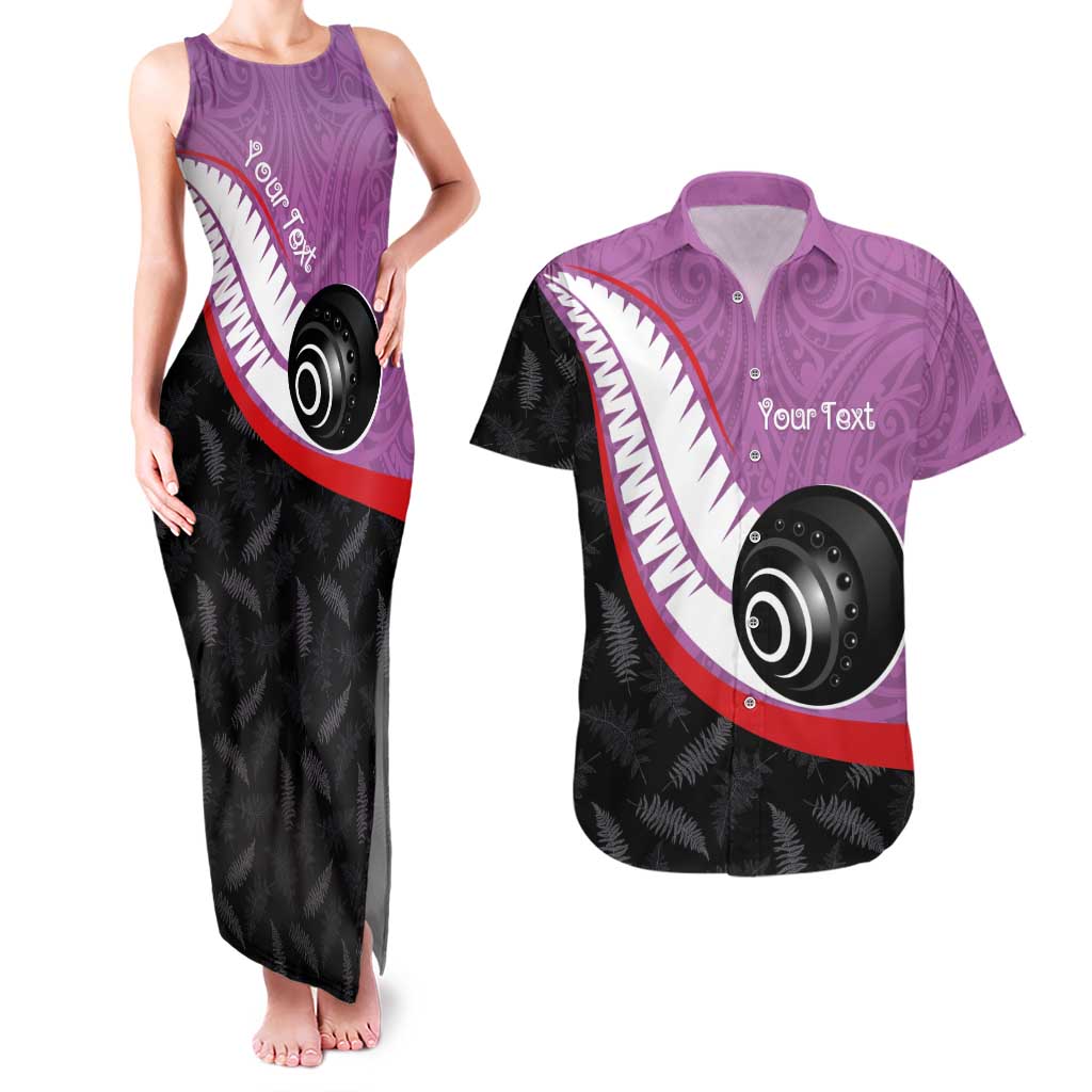 Personalised Aotearoa Lawn Bowls Couples Matching Tank Maxi Dress and Hawaiian Shirt Maori and Silver Fern Sporty Style Pink Color LT03 Pink - Polynesian Pride