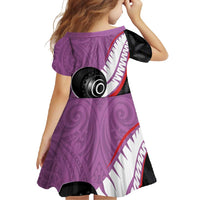 Personalised Aotearoa Lawn Bowls Family Matching Long Sleeve Bodycon Dress and Hawaiian Shirt Maori and Silver Fern Sporty Style Pink Color LT03 - Polynesian Pride