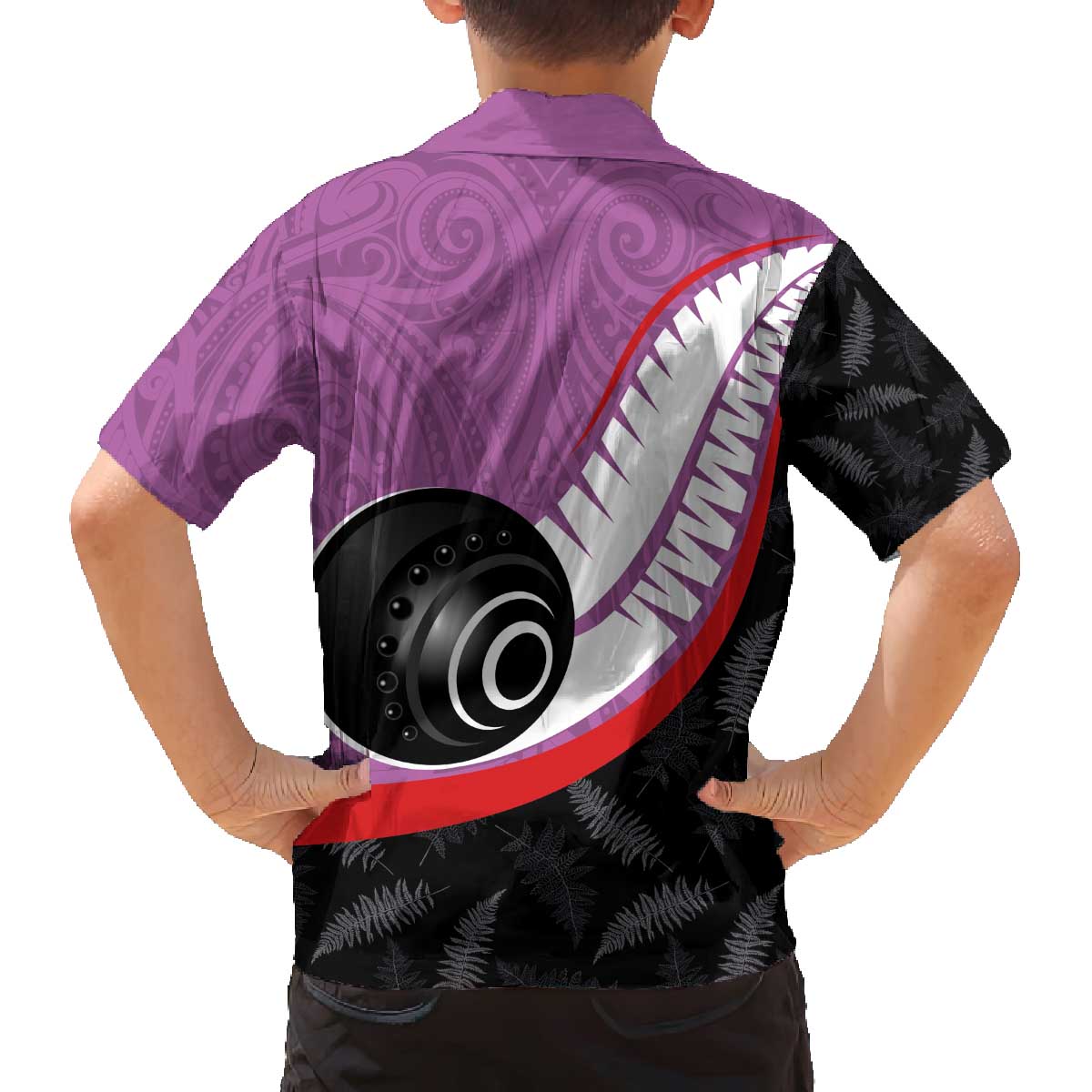 Personalised Aotearoa Lawn Bowls Family Matching Off The Shoulder Long Sleeve Dress and Hawaiian Shirt Maori and Silver Fern Sporty Style Pink Color LT03 - Polynesian Pride