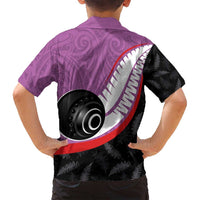 Personalised Aotearoa Lawn Bowls Family Matching Off Shoulder Short Dress and Hawaiian Shirt Maori and Silver Fern Sporty Style Pink Color LT03 - Polynesian Pride