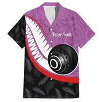 Personalised Aotearoa Lawn Bowls Family Matching Off Shoulder Short Dress and Hawaiian Shirt Maori and Silver Fern Sporty Style Pink Color LT03 Dad's Shirt - Short Sleeve Pink - Polynesian Pride
