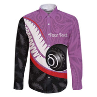 Personalised Aotearoa Lawn Bowls Family Matching Off Shoulder Short Dress and Hawaiian Shirt Maori and Silver Fern Sporty Style Pink Color LT03 Dad's Shirt - Long Sleeve Pink - Polynesian Pride