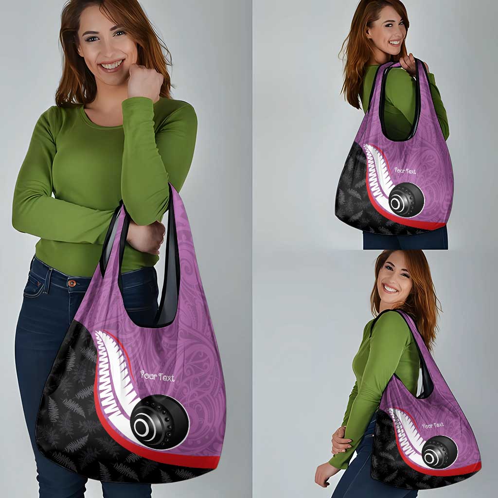 Personalised Aotearoa Lawn Bowls Grocery Bag Maori and Silver Fern Sporty Style Pink Color - Polynesian Pride