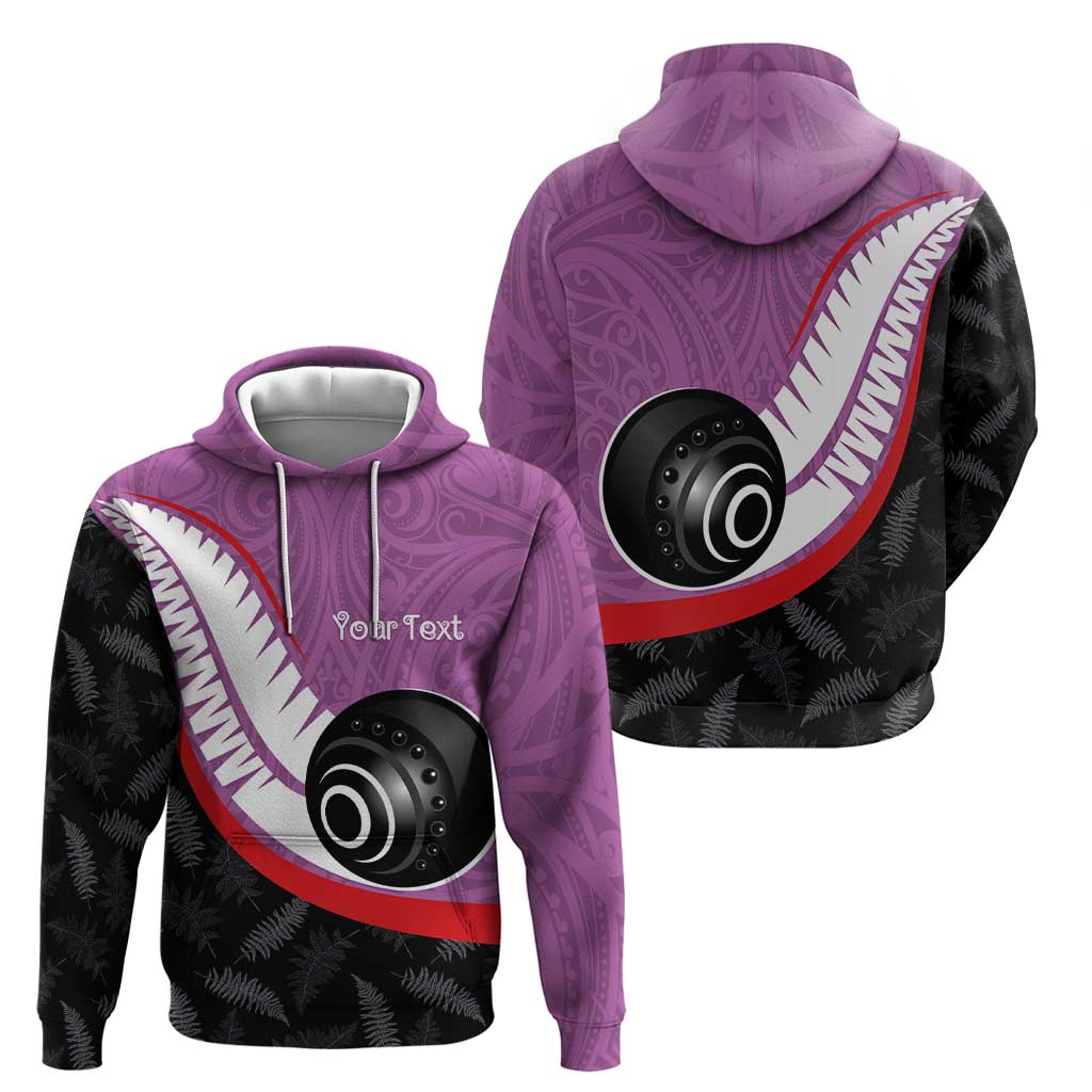 Personalised Aotearoa Lawn Bowls Hoodie Maori and Silver Fern Sporty Style Pink Color LT03 - Polynesian Pride