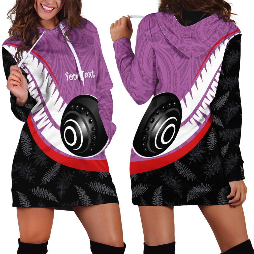 Personalised Aotearoa Lawn Bowls Hoodie Dress Maori and Silver Fern Sporty Style Pink Color LT03 - Polynesian Pride
