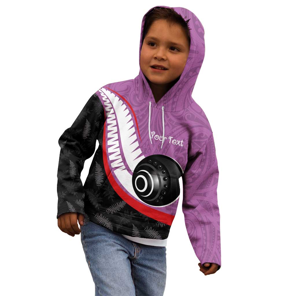 Personalised Aotearoa Lawn Bowls Kid Hoodie Maori and Silver Fern Sporty Style Pink Color LT03 - Polynesian Pride