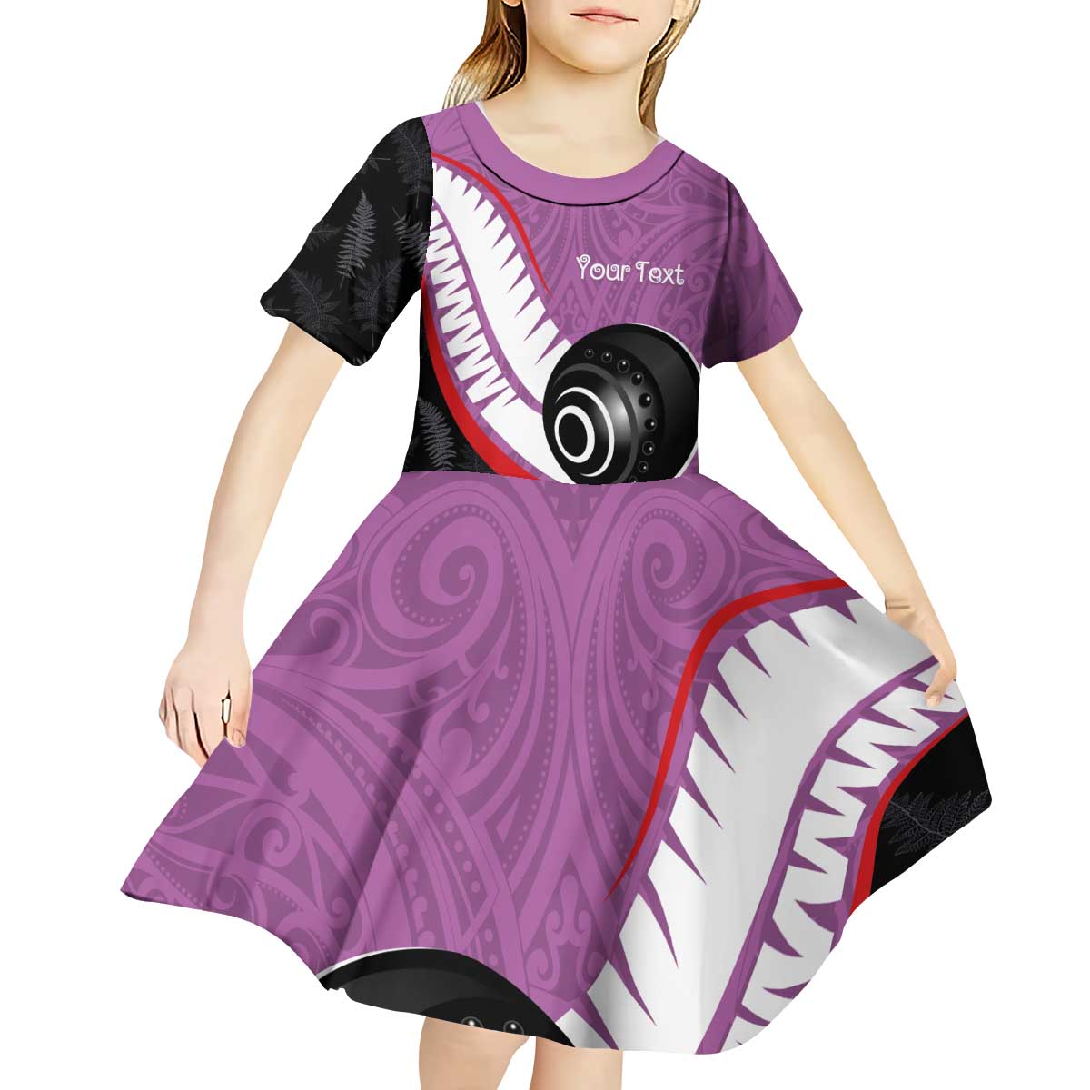 Personalised Aotearoa Lawn Bowls Kid Short Sleeve Dress Maori and Silver Fern Sporty Style Pink Color LT03 - Polynesian Pride