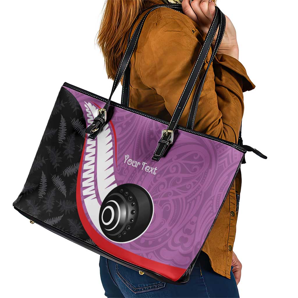 Personalised Aotearoa Lawn Bowls Leather Tote Bag Maori and Silver Fern Sporty Style Pink Color - Polynesian Pride