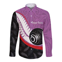 Personalised Aotearoa Lawn Bowls Long Sleeve Button Shirt Maori and Silver Fern Sporty Style Pink Color LT03 Unisex Pink - Polynesian Pride