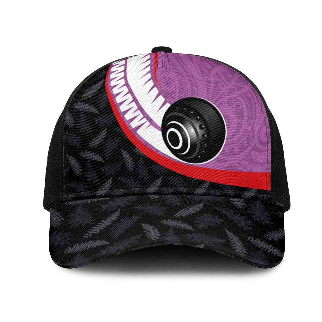 Aotearoa Lawn Bowls Mesh Trucker Cap Maori and Silver Fern Sporty Style Pink Color - Polynesian Pride