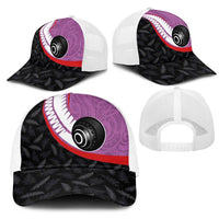 Aotearoa Lawn Bowls Mesh Trucker Cap Maori and Silver Fern Sporty Style Pink Color - Polynesian Pride
