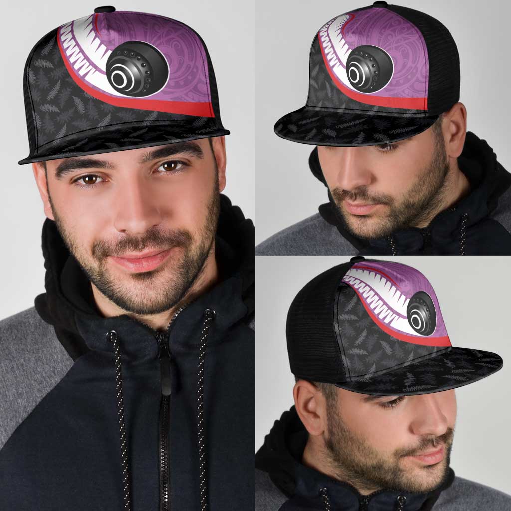Aotearoa Lawn Bowls Mesh Trucker Cap Maori and Silver Fern Sporty Style Pink Color - Polynesian Pride