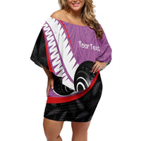 Personalised Aotearoa Lawn Bowls Off Shoulder Short Dress Maori and Silver Fern Sporty Style Pink Color LT03 Women Pink - Polynesian Pride