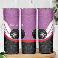 Personalised Aotearoa Lawn Bowls Skinny Tumbler Maori and Silver Fern Sporty Style Pink Color LT03 - Polynesian Pride