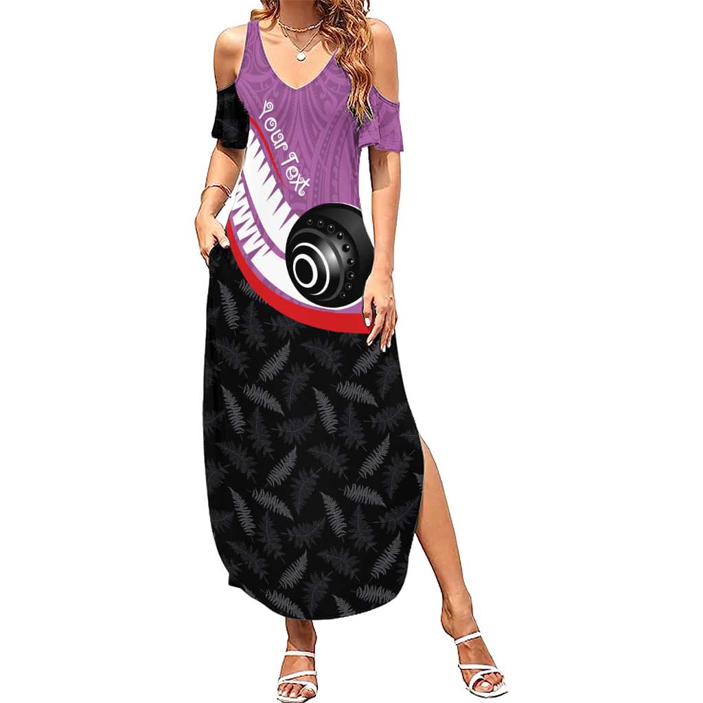 Personalised Aotearoa Lawn Bowls Summer Maxi Dress Maori and Silver Fern Sporty Style Pink Color LT03 Women Pink - Polynesian Pride