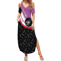 Personalised Aotearoa Lawn Bowls Summer Maxi Dress Maori and Silver Fern Sporty Style Pink Color LT03 Women Pink - Polynesian Pride