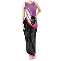 Personalised Aotearoa Lawn Bowls Tank Maxi Dress Maori and Silver Fern Sporty Style Pink Color LT03 Women Pink - Polynesian Pride