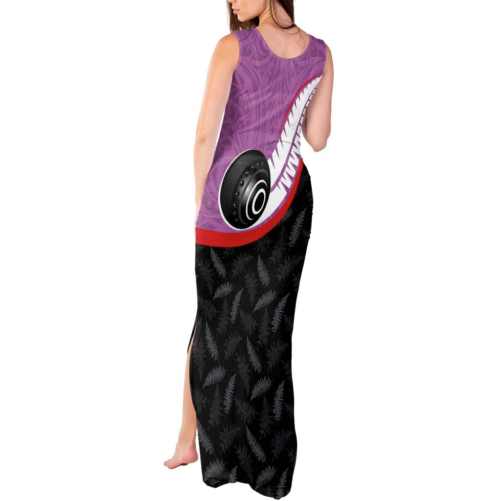 Personalised Aotearoa Lawn Bowls Tank Maxi Dress Maori and Silver Fern Sporty Style Pink Color LT03 - Polynesian Pride