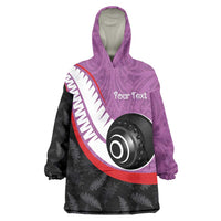 Personalised Aotearoa Lawn Bowls Wearable Blanket Hoodie Maori and Silver Fern Sporty Style Pink Color LT03 One Size Pink - Polynesian Pride