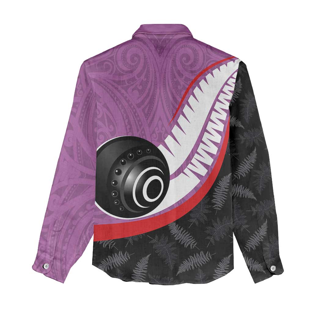 Personalised Aotearoa Lawn Bowls Women Casual Shirt Maori and Silver Fern Sporty Style Pink Color LT03 - Polynesian Pride